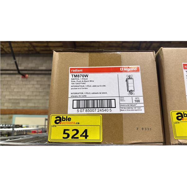 CASE OF LEGRAND RADIANT TM870 LIGHT SWITCH, 1 POLE SIDE, PUSH & BACK WIRE 15A 120/277VAC