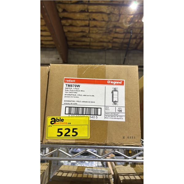 CASE OF LEGRAND RADIANT TM870 LIGHT SWITCH, 1 POLE SIDE, PUSH & BACK WIRE 15A 120/277VAC