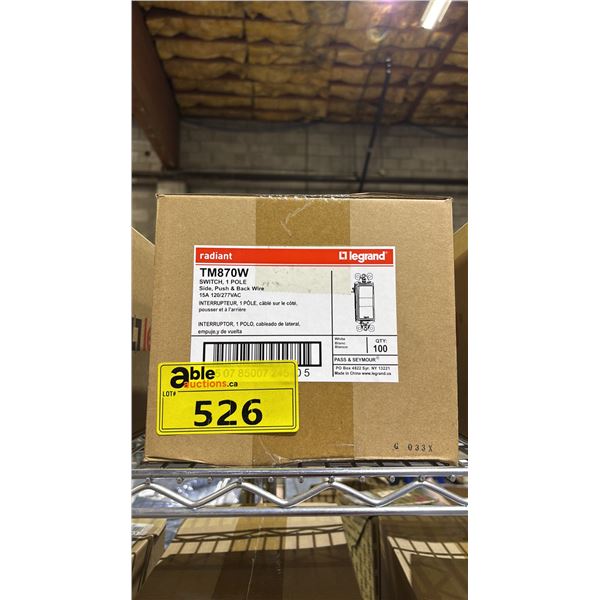 CASE OF LEGRAND RADIANT TM870 LIGHT SWITCH, 1 POLE SIDE, PUSH & BACK WIRE 15A 120/277VAC