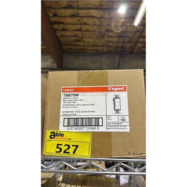 CASE OF LEGRAND RADIANT TM870 LIGHT SWITCH, 1 POLE SIDE, PUSH & BACK WIRE 15A 120/277VAC