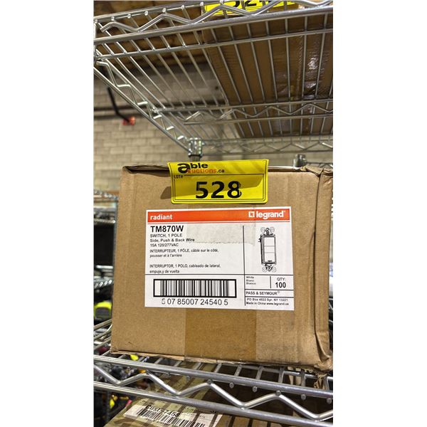 CASE OF LEGRAND RADIANT TM870 LIGHT SWITCH, 1 POLE SIDE, PUSH & BACK WIRE 15A 120/277VAC