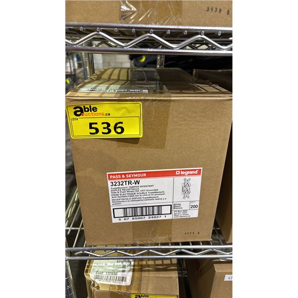 CASE OF LEGRAND PASS & SEYMOUR 3232TR-W DUPLEX RECEPTACLES, SIDE & PUSH WIRED, 15A 125V GROUNDED