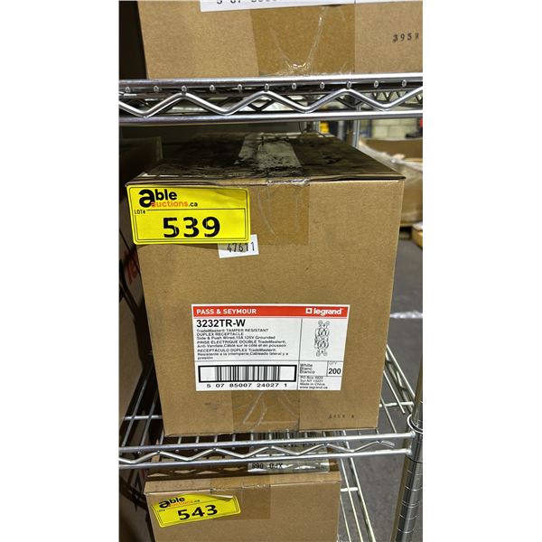 CASE OF LEGRAND PASS & SEYMOUR 3232TR-W DUPLEX RECEPTACLES, SIDE & PUSH WIRED, 15A 125V GROUNDED