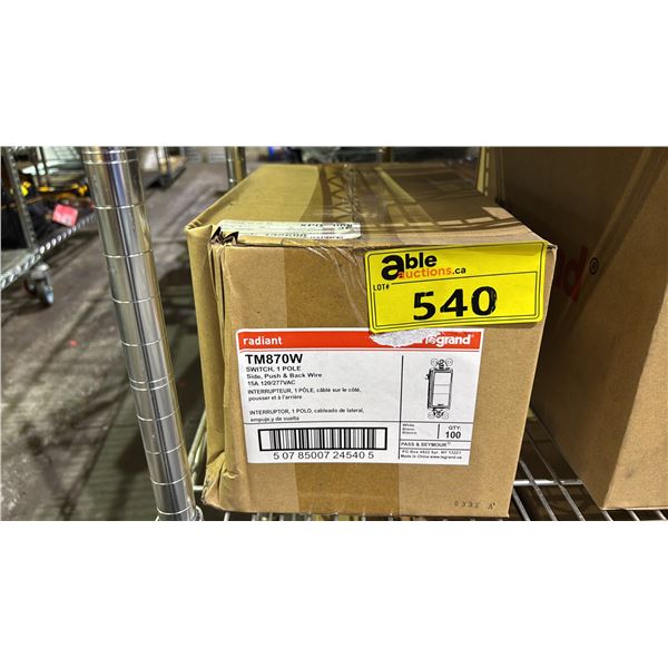 CASE OF LEGRAND RADIANT TM870 LIGHT SWITCH, 1 POLE SIDE, PUSH & BACK WIRE 15A 120/277VAC