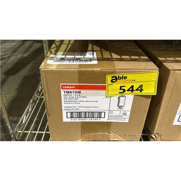 CASE OF LEGRAND RADIANT TM870 LIGHT SWITCH, 1 POLE SIDE, PUSH & BACK WIRE 15A 120/277VAC