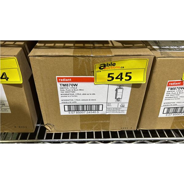 CASE OF LEGRAND RADIANT TM870 LIGHT SWITCH, 1 POLE SIDE, PUSH & BACK WIRE 15A 120/277VAC