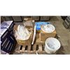 Image 1 : PALLET OF PLASTIC CONDIMENT CUPS, PAPER TAPE, LARGE BOLTS, HARD ICED LABELS & MORE