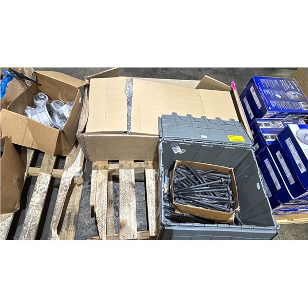 PALLET OF 12" LONG BOLTS & UNASSEMBLED METAL SHELF IN BOX - *MUST TAKE ALL ON PALLET*