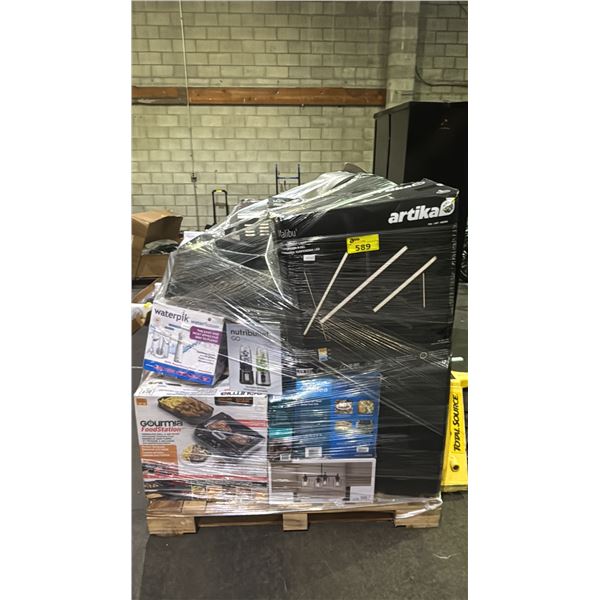 PALLET OF HOME GOODS: WATERPIK, ARTIKA PENDANT LIGHT, GOURMIA FOOD STATION, BLENDERS & MORE