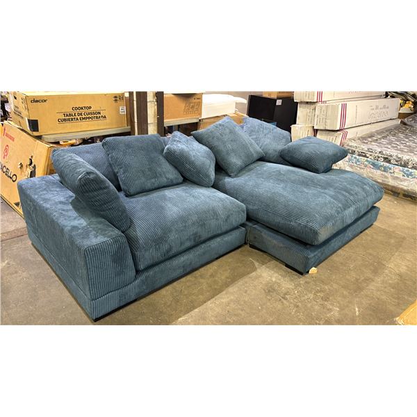 BLUE FABRIC UPHOLSTERED SECTIONAL WITH CHAISE END