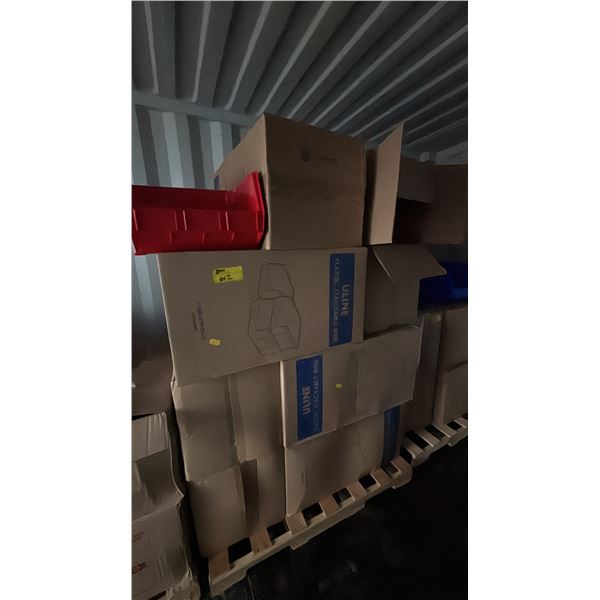 PALLET OF ULINE RED PLASTIC STACKABLE BINS 18"D X 16"W X 11"T - *MUST TAKE ALL ON PALLET*