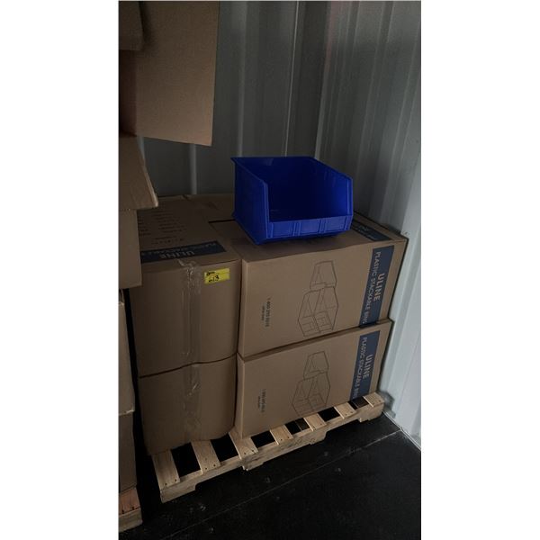PALLET OF ULINE BLUE PLASTIC STACKABLE BINS 18"D X 16"W X 11"T - *MUST TAKE ALL ON PALLET*