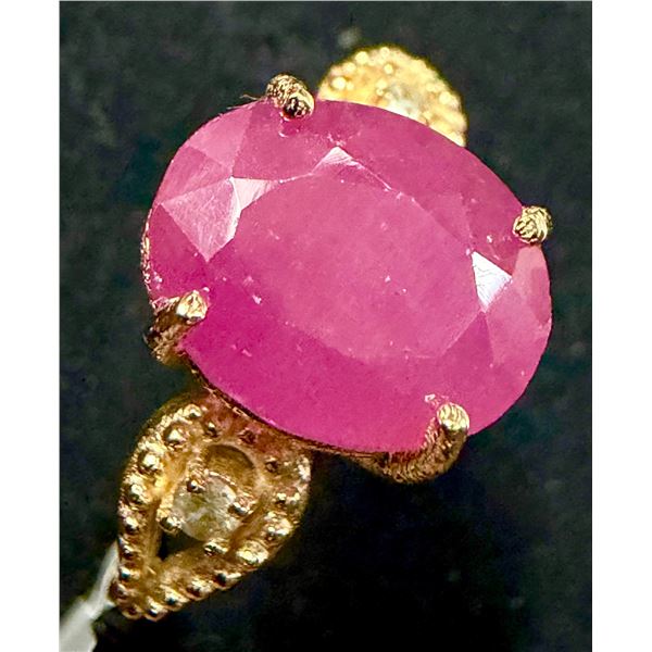 10K (2.4G) UNHEATED NATURAL RUBY (3.8CT), DIAMOND (0.03CT) RING (SIZE 7.5) SUGGESTED RETAIL VALUE...