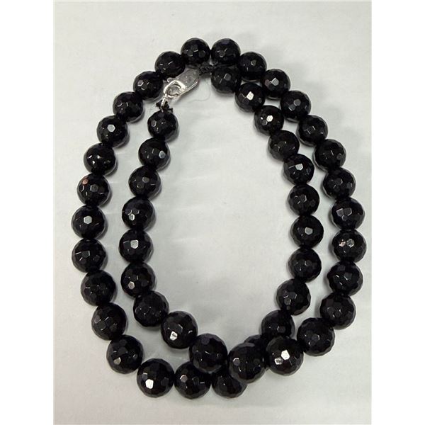 SILVER BLACK ONYX BEADS NECKLACE 16"