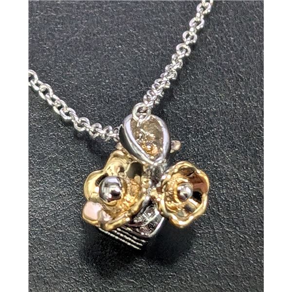 SILVER (3.16G) GENUINE DIAMOND (0.015CT) NECKLACE 16-18"