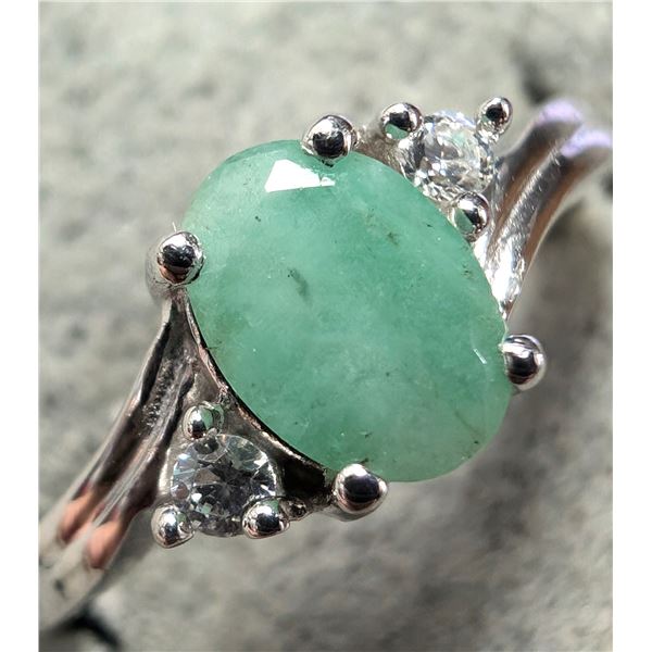 SILVER (2.5G), EMERALD (0.75CT) RING
