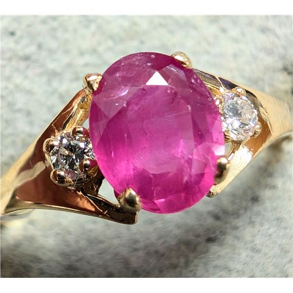 10K YELLOW GOLD 1.3G RUBY RING & LAB DIAMOND 0.05CT  APPRAISED INSURANCE VALUE   $1700