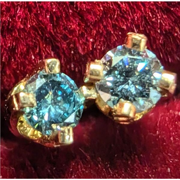 14K YELLOW GOLD LAB BLUE DIAMOND 0.05CT EARRINGS, SUGGESTED RETAIL VALUE $240