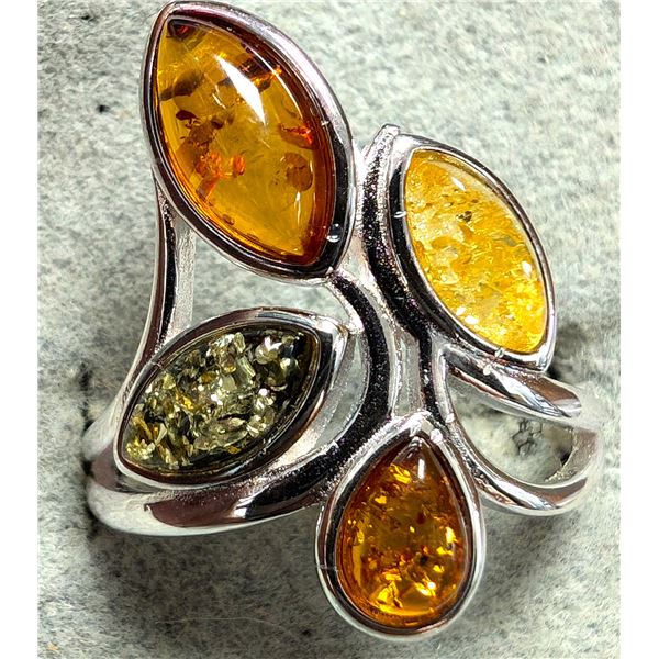 SILVER AMBER   RING, SUGGESTED RETAIL VALUE $200