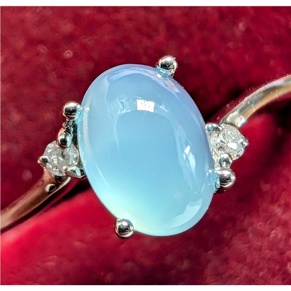 SILVER CHALCEDONY AND DIAMOND RING, SUGGESTED RETAIL VALUE $200