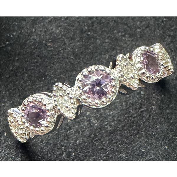 SILVER (2.3G) DIAMOND AND AMETHYST RING
