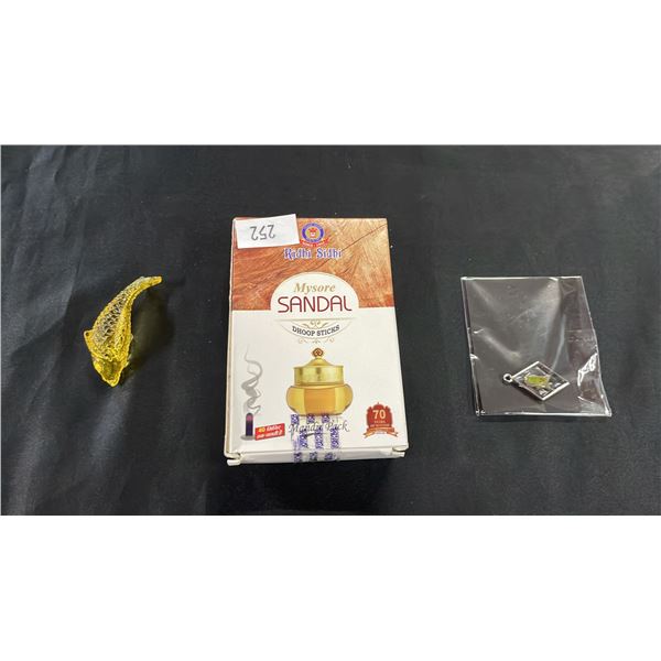 FIRE OPAL PENDANT, GLASS FISH & SANDALWOOD INCENSE STICKS