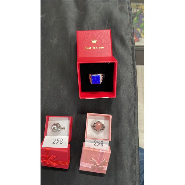 RHODOCHROSITE RING, FRESHWATER PEARL RING & LAPIS LAZULI RING