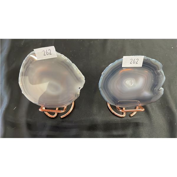 (2) DRUZY AGATE SLICES - 4.5" X 4.5" AND  5" X 4"