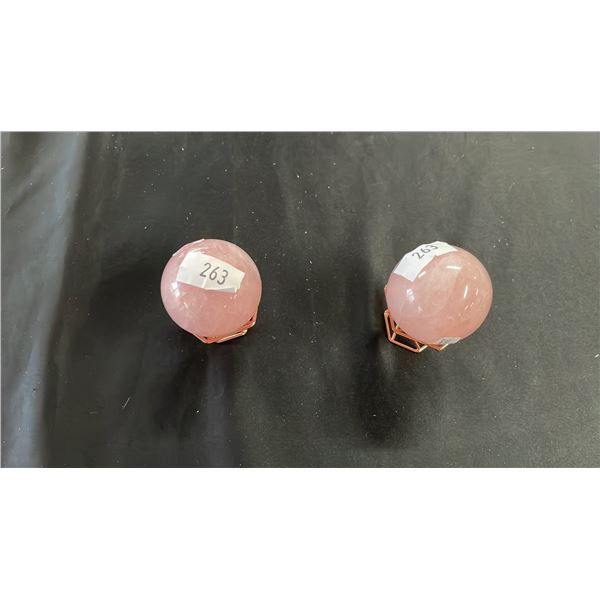 (2) ROSE QUARTZ SPHERES WITH STANDS