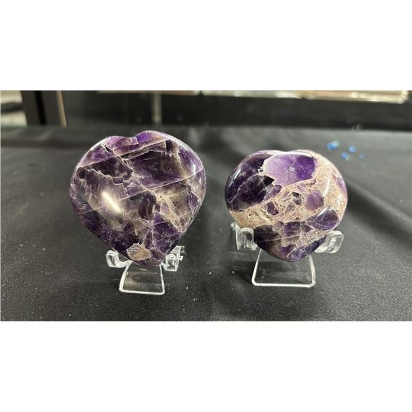 (2) CARVED 2.2" AMETHYST HEARTS