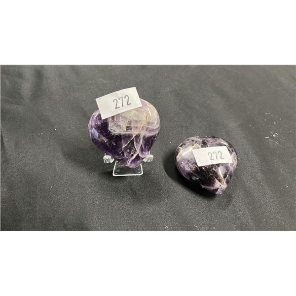 (2) CARVED AMETHYST HEARTS