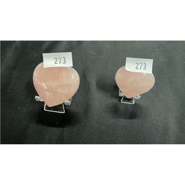 (2) CARVED ROSE QUARTZ HEARTS