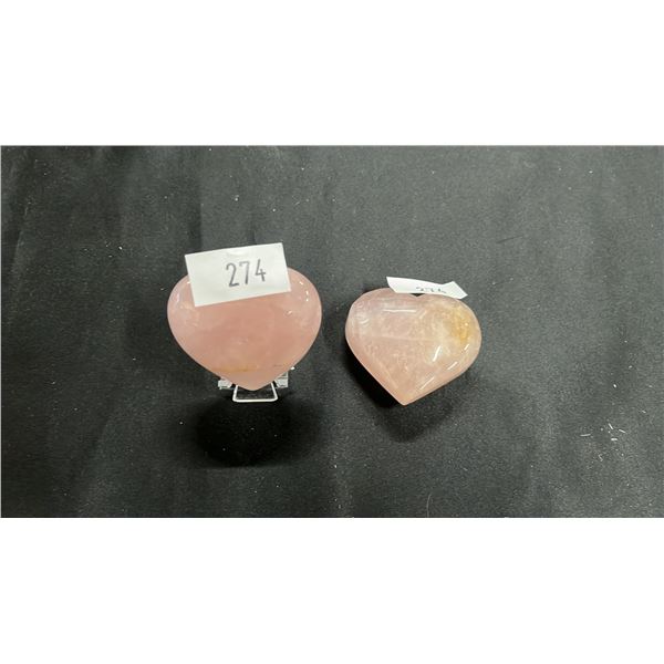 (2) CARVED ROSE QUARTZ HEARTS