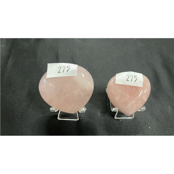 (2) CARVED ROSE QUARTZ HEARTS