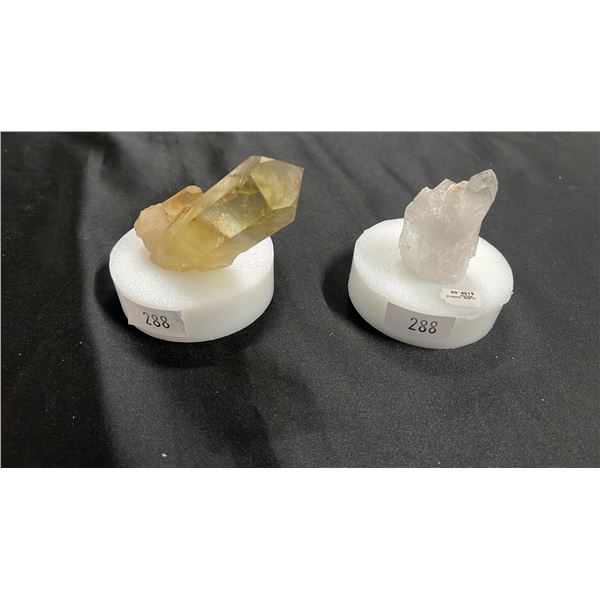NATURAL CITRINE CLUSTER ON STAND & CLEAR QUARTZ ON STAND