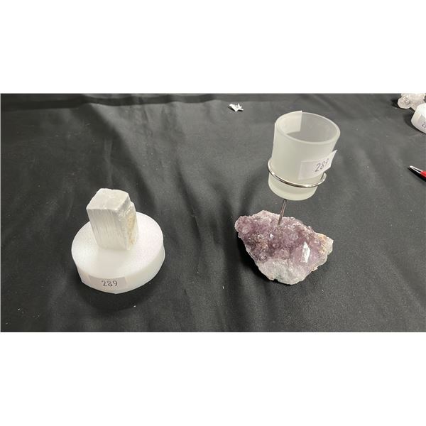 VOTIVE CANDLE HOLDER ON 4" AMETHYST CLUSTER & SELENITE ON STAND