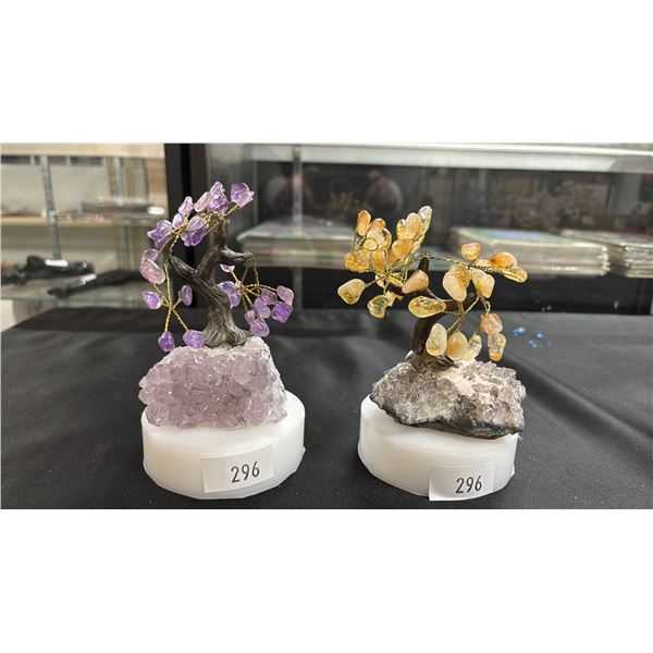 7" CITRINE TREE & 7" AMETHYST TREE ON CRYSTAL FORMATIONS