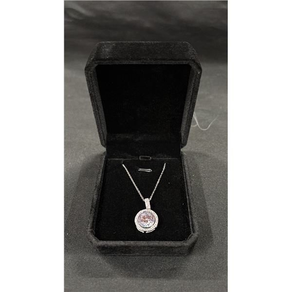 NEW .925 SILVER 5CT SIMULATED DIAMOND (CZ) HALO NECKLACE - ADJUSTABLE 16"-18"