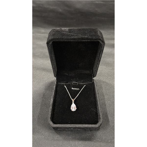 NEW .925 SILVER 2 CT PEAR CUT SIMULATED DIAMOND (CZ) NECKLACE