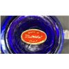 Image 2 : MURANO COBALT BLUE 3"T VASE WITH CLEAR GLASS HANDLES