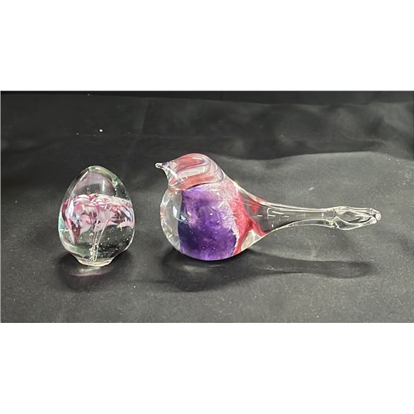 ART GLASS BIRD & ART GLASS PAPERWEIGHT - ARTIST UNKNOWN