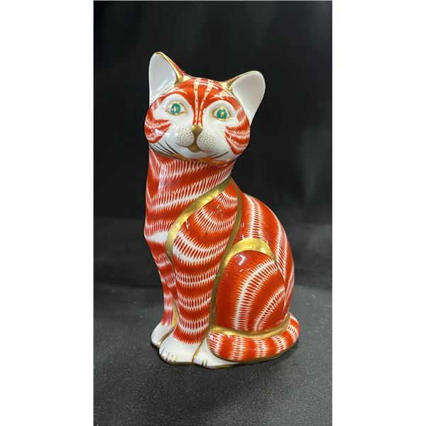ROYAL CROWN DERBY BONE CHINA GINGER CAT PAPERWEIGHT: 5" TALL