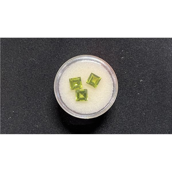 (3) PRINCESS CUT PERIDOT GEMSTONES: EACH IS 6MM X 6MM