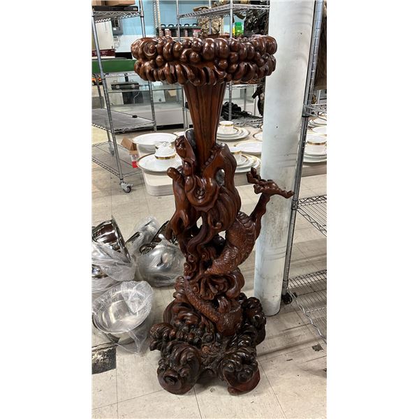 CARVED WOOD ASIAN DRAGON PEDESTAL/STAND: 49.5"T X 19"W X 16"D