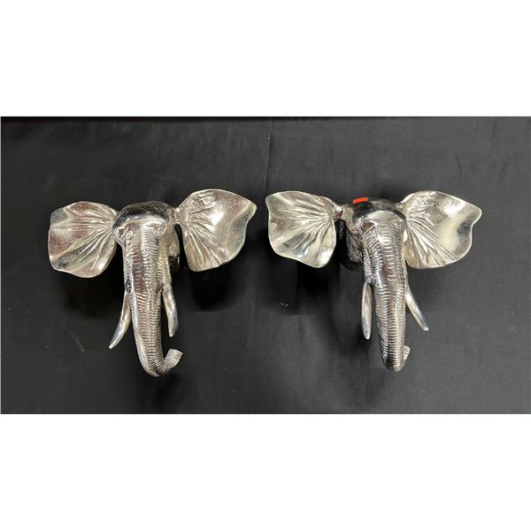 PAIR OF METAL WALL HANGING ELEPHANT HEADS: 12"W X 11"L