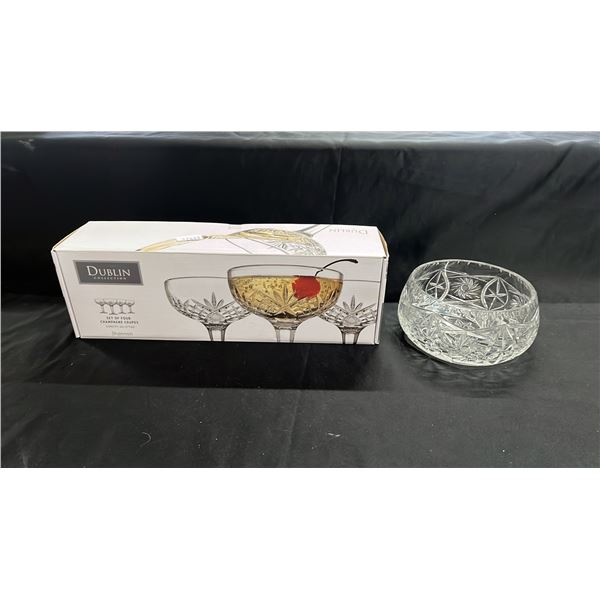 PINWHEEL GLASS BOWL & SET OF 4 PINWHEEL CHAMPAGNE COUPES