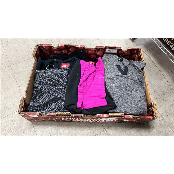 NIKE PULL OVER AND ZIP UPS, LADIES. (3 X M), JACKET (1 X M), PANTS (1 X M) SHORTS & TOP (S)