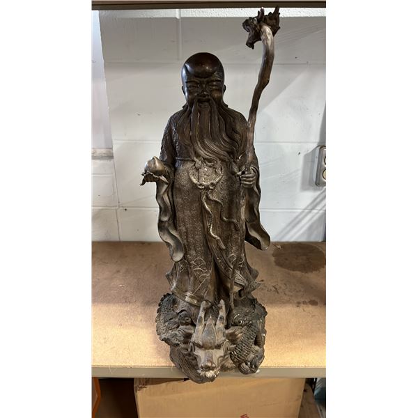 HEAVY METAL CONFUCIUS STATUE: TOTAL HEIGHT 21.25"