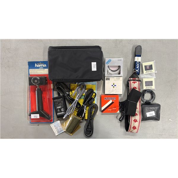 CAMERA SHOULDER SUPPORT, LENS FILTERS, MACRO FOCUS SLIDES, ASSORTED CORDS & MORE