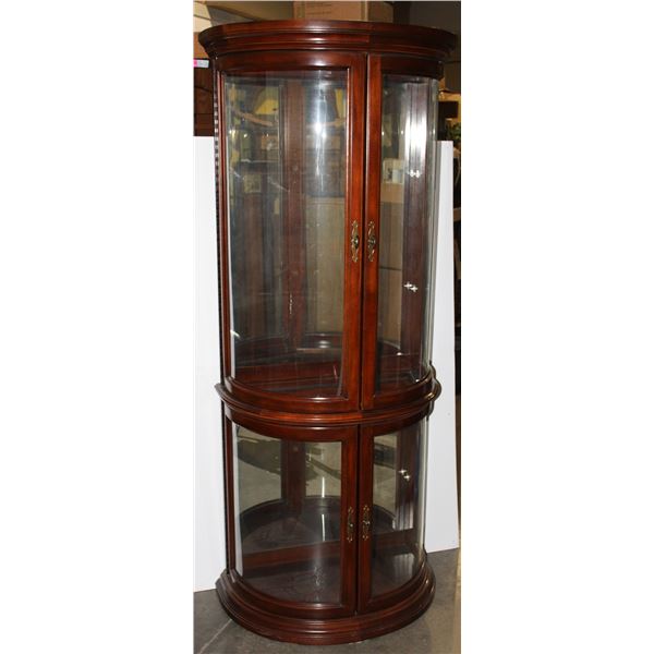ROUND FRONT CURVED GLASS AND WOOD DISPLAY